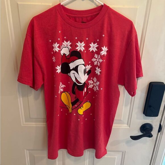 Disney Red Mickey Mouse Snowflake Kids Tee - Picture 2 of 4
